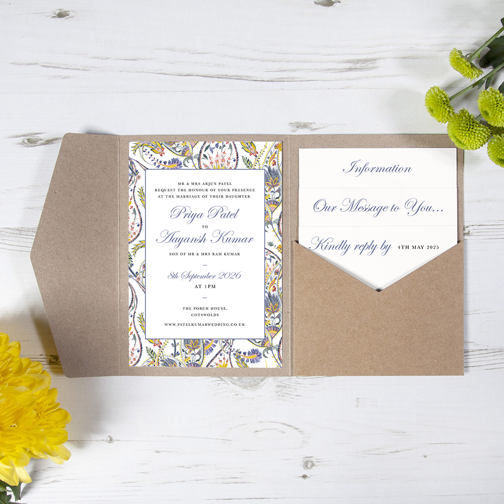 Pocketfold Wedding Invitations 'Paisley' Bespoke